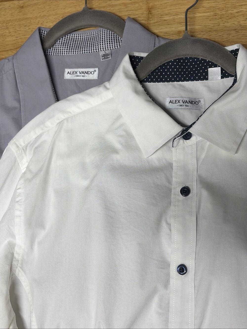 LOT (2) Alex Vando Long Sleeve Men’s Large Button-up Solid Shirts - White & Gray